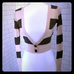 Joie Crop Lightweight Cardigan, Green/Tan, M